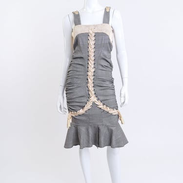 2004 S Plaid Ruched Lace-Up Dress