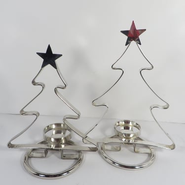 Vintage Pair of Silverplate Christmas Tree Votive Candle Holders 