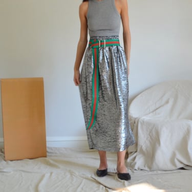 silver lurex midi skirt with elastic waistline 