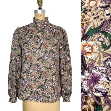 1980s lily floral ruffled collar blouse - size medium - large 