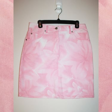 Vintage 1990s Baby Pink Denim Mini Skirt, Size XL 