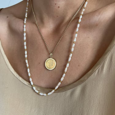 Vintage Mother of Pearl and Gold Tone Beaded Necklace