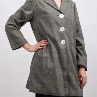 1940s Plaid Houndstooth Oversized Blazer With Mother of Pearl Buttons