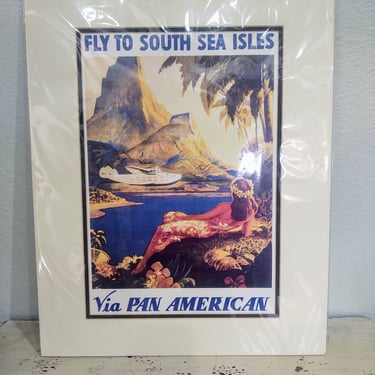 1990's Reprint of Pan American Fly to South Sea Isles Art Matted Print of 1939 Travel Poster - 20" x 16" Vintage Art Wall Décor Home Décor 