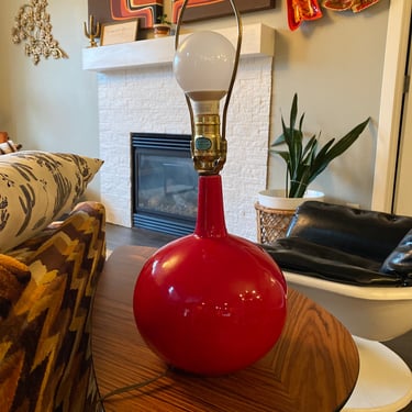 Mid Century Mod Red Globe Lamp 