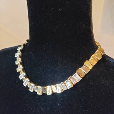 Givenchy designer vintage necklace gold tone with baguette stones 