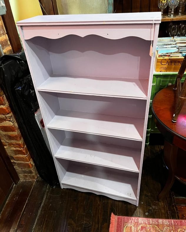 Light light purple bookcase with some flair! 24” x 8.25” x 47.75” 