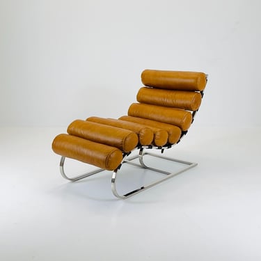 Mid Century Corona Lounge chair cognac leather and chrome, 1980s 