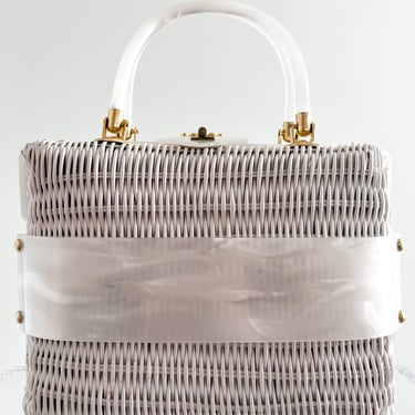 1960's White Wicker Lucite Handbag