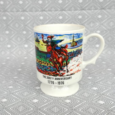 Vintage Bicentennial Pedestal Mug - 200th Anniversary of Paul Revere's Ride 1776-1976 - Revolutionary War - Tourist Souvenir - 1970s Cup 