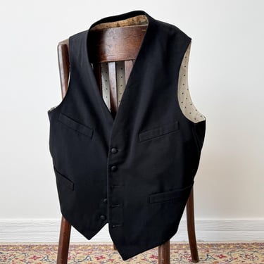 トップス Early 20th Century Black Wool Gilet 1920s Black Wool Waistcoat, Gentlemens Vest, Silk Backing | Jan's