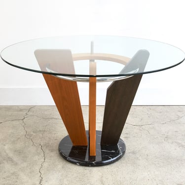 1980s Vintage Memphis Peter Shire Style Glass Top Dinning Table With Black Marble Base 