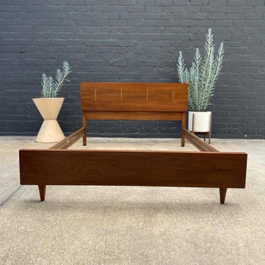 Mid-Century Modern Walnut Full-Size Bed Frame with Brass Accent, c.1960’s 