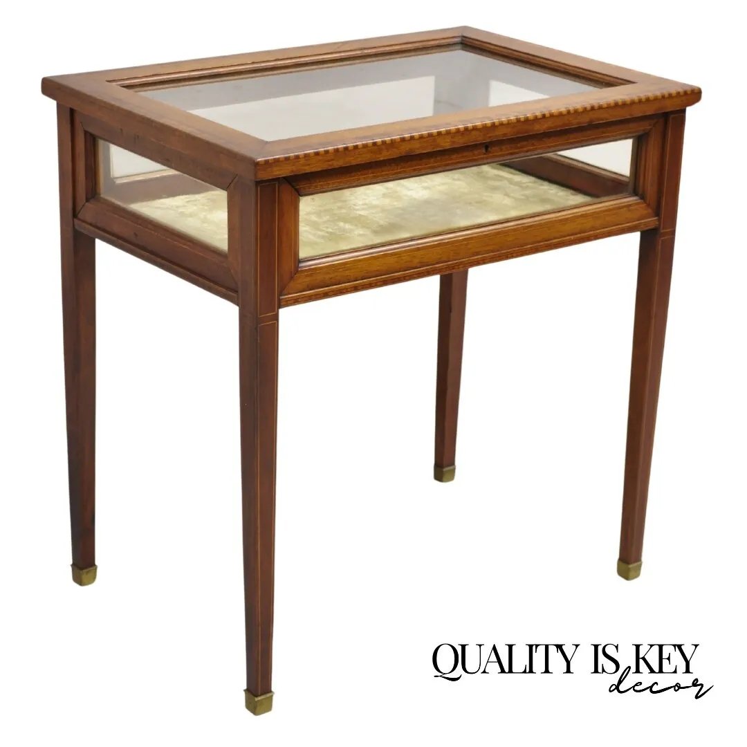 Antique English Edwardian Inlaid Mahogany Small Bijouterie Curio ...