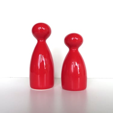 Vintage Plastix Designs Red Ceramic Salt And Pepper Shaker Set By Eero Aarnio From Finland 