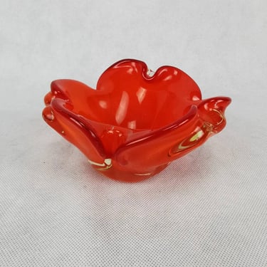 Red Glass Ashtray, Vintage Ashtray, Hand Made Ashtray, Made In Yugoslavia 80's, Glass Art, Work Glass, Mcm Ashtray 