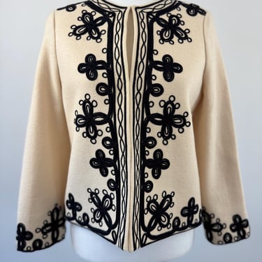 1970s Wool Cream Cardigan with Black Trim 