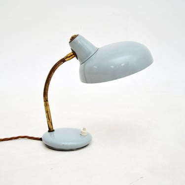 Vintage French Enamelled Tole and Brass Desk Lamp