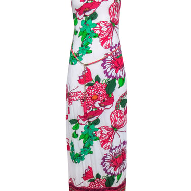 Hale Bob - White &amp; Floral Print Sleeveless Maxi Dress Sz XS