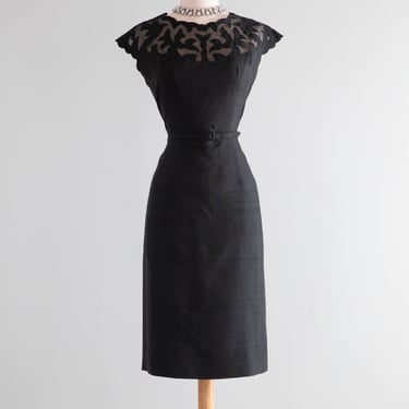 Stunning 1950's Black Silk Cocktail Dress By Sidney Kramer / Medium