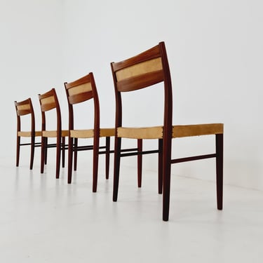 Vintage Danish teak and leather dining chairs, 1960s, set of 4 