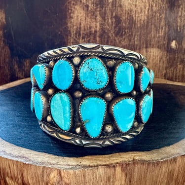 VINTAGE HEAVY METAL Navajo Turquoise Nugget and Sterling Silver Cuff Bracelet | Native American Southwestern Jewelry | 88g 