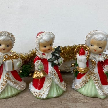 Vintage Lefton Christmas Angel Bells, Set Of 3, Christmas Decor, Kitschy Angels, READ Description/See Photos 