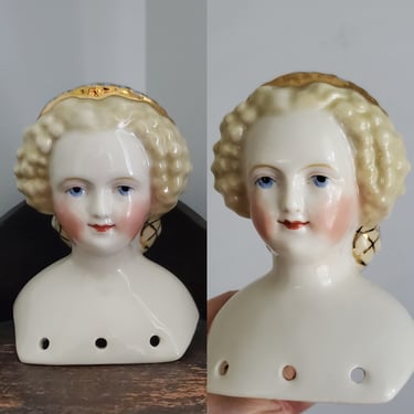 Beautiful Doll Head with Ornate Hairstyle and Gold Snood 5