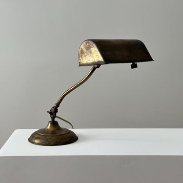 Vintage Industrial Banker's Desk Lamp Brass Patina Adjustable Articulating Arm 