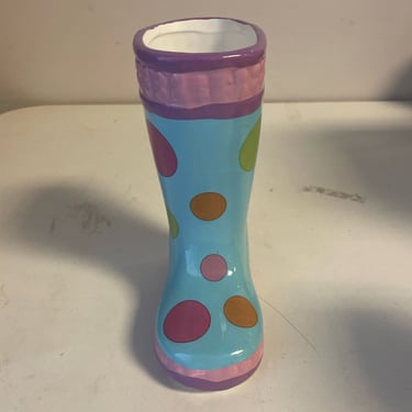 Ceramic Blue Floral Rain Boot Vase/Planter