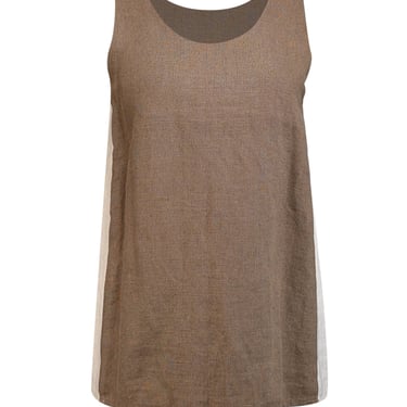 Laurence Dolige - Olive & Cream Sleeveless Linen Top Sz S