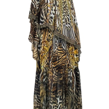 Camilla - Brown Leopard & Tiger Print Off The Shoulder Maxi Dress Sz S
