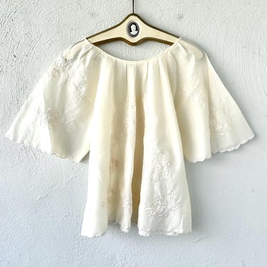 Vintage 60s 70s Embroidered Hippie Bell Angel Sleeve Shirt 1960s 1970s Folk Peasant Boho Swing Top 