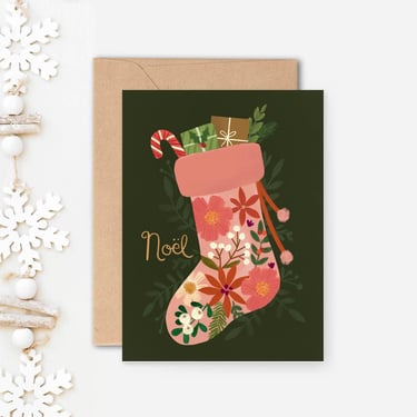 Moody Floral Christmas Stocking Card/ 4.25