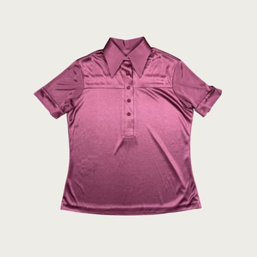 (M/L) 70s Mauve Nylon Disco Polo Top