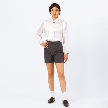 Vintage 60s Dark Grey Plaid High Waisted Shorts - Extra Small, 24