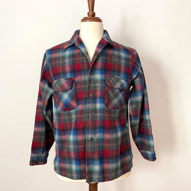 Vintage Pendelton Red / Gray / Blue / Plaid Flannel Button Up Shirt / Unisex / Free Shipping 
