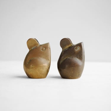 Vintage Brass Mouse Figurine, Pair of Small Brass Mice 