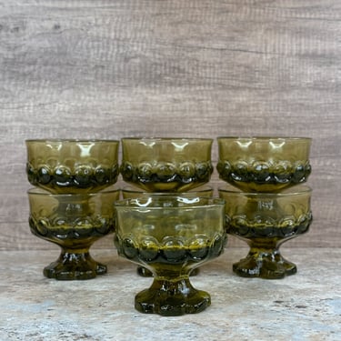 Tiffin Franciscan Medeira Olive Green Sherbet Glasses, Set of 7 - Vintage Glassware 