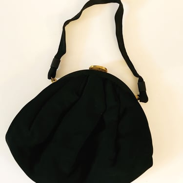 Vintage 1950's Black Fabric Handbag Cloth Top Handle Purse Formal Evening Party Handbags Retro Women Accessories 