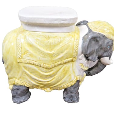 Extra Large Vintage Ceramic Elephant Plant Stand - Yellow 23