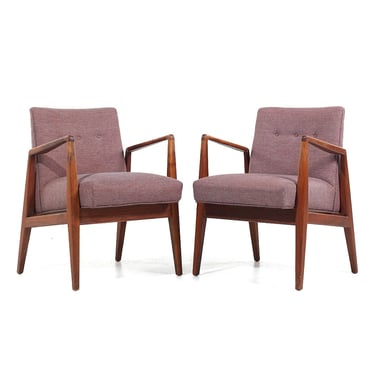 Jens Risom Mid Century Walnut Lounge Chairs - Pair - mcm 
