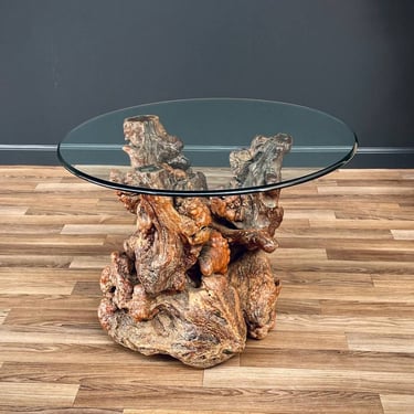 Free Form Drift Wood Side Table with Glass Top, c.1960’s 