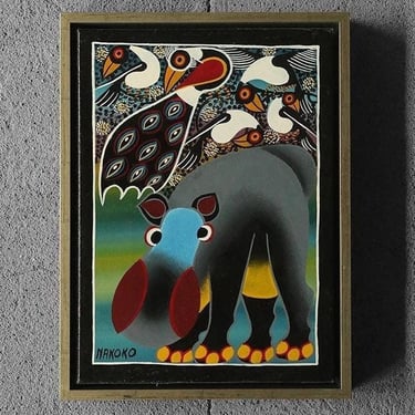 Saidi Nakoko, African Tingatinga School Painting, Oil on Canvas, 1970s, Framed 