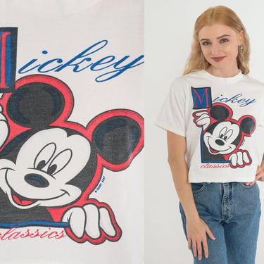 Mickey Classics Shirt 90s Mickey Mouse T-shirt Walt Disney Graphic Tee Retro Nostalgic Cartoon Disneyland TShirt White Vintage 1990s Small S 
