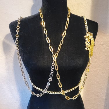 Vintage Body Chains,  Gold Tone body chains, Redesigned Body Chains, Chains by Amanda Alarcon-Hunter, Extra Long Necklace 