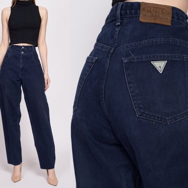 L-XL| 90s Guess High Waisted Navy Blue Jeans - 34" Waist | Vintage Denim Relaxed Tapered Leg Baggy Dad Jeans 