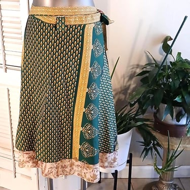 Vintage 80s Silk  Wrap Skirt / Made in Nepal  / M/L 