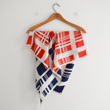 1950s/60s Glentex Red, Navy, and White Plaid Silk Scarf 