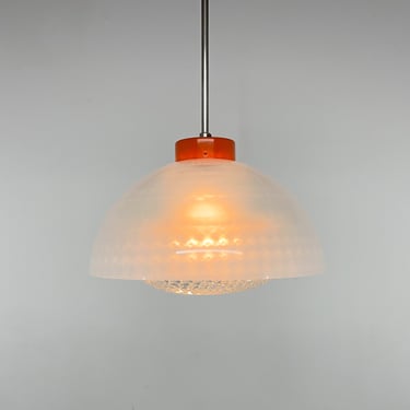 Mid-century Plastic and Glass Pendant, Czechoslovakia / Vintage Pendant Light 